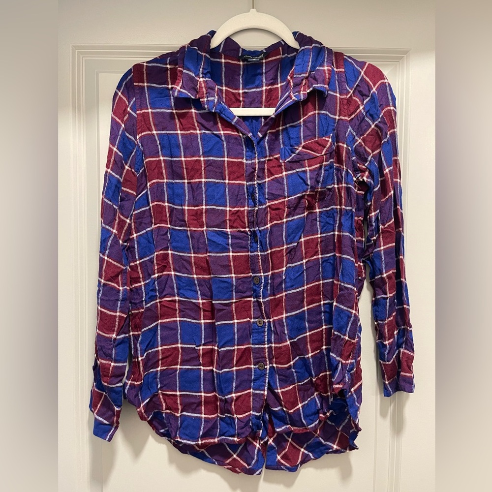 Lucky Brand Plaid Button-Down Shirt - Burgundy and Blue - Picture 3 of 6